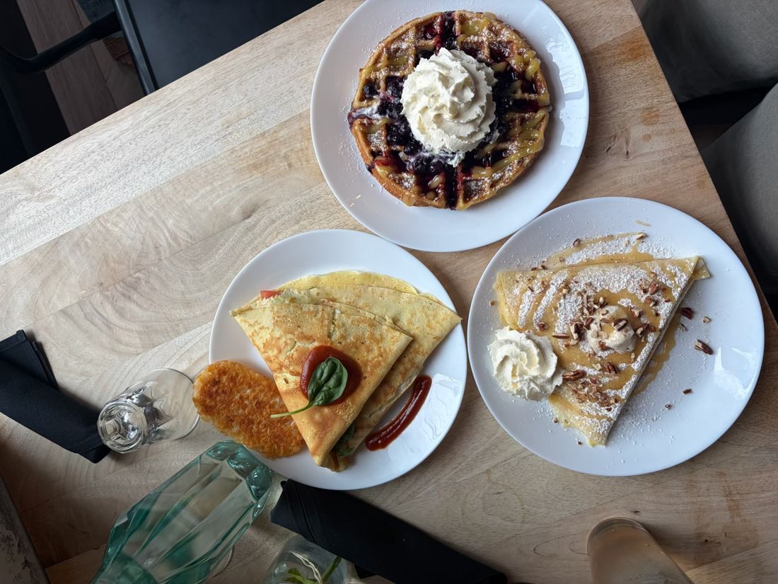 Sweet and savory crêpes and a gourmet waffle from For Crêpe Sake.